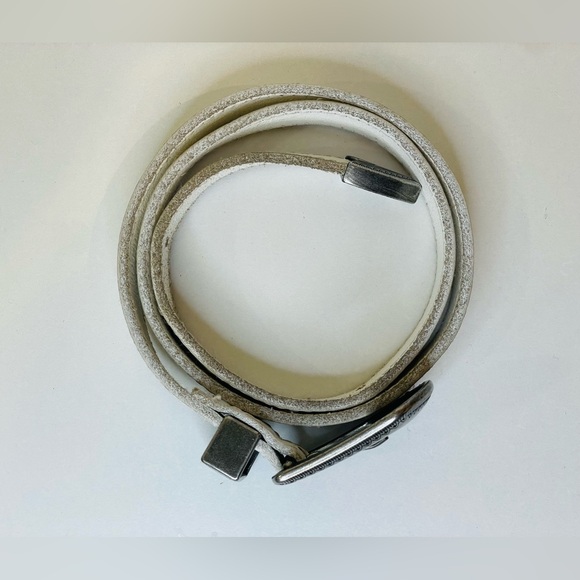 Western Urban‎ Outfitters White Cow Leather Thin Belt with Silver Buckle Size S main image 5